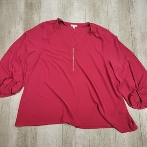 Loralette 3/4 Sleeve Jayda Zip Top - raspberry blouse size 4x
